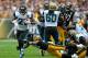 PITTSBURGH, PA - OCTOBER 08: Leonard Fournette #27 of the Jacksonville Jaguars rushes against the Pittsburgh Steelers in the first quarter during the game at Heinz Field on October 8, 2017 in Pittsburgh, Pennsylvania. (Photo by Justin K. Aller/Getty Images)
