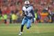KANSAS CITY, MO - JANUARY 6: Quarterback Marcus Mariota #8 of the Tennessee Titans runs up field during the second half of the game the Kansas City Chiefs at Arrowhead Stadium on January 6, 2018 in Kansas City, Missouri. (Photo by Peter G. Aiken/Getty Images)