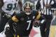Pittsburgh Steelers quarterback Ben Roethlisberger (7) is brought down by Jacksonville Jaguars defensive tackle Marcell Dareus (99) during the first half of an NFL divisional football AFC playoff game in Pittsburgh, Sunday, Jan. 14, 2018. (AP Photo/Don Wright)