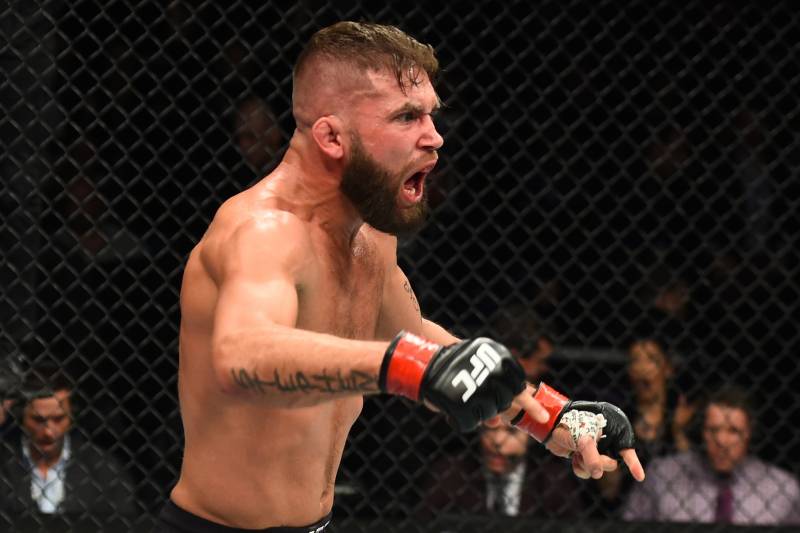 ST. LOUIS, MO - JANUARY 14: Jeremy Stephens celebrates his TKO victory over Dooho Choi of South Korea in their featherweight bout during the UFC Fight Night event inside the Scottrade Center on January 14, 2018 in St. Louis, Missouri. (Photo by Josh Hedges/Zuffa LLC/Zuffa LLC via Getty Images)