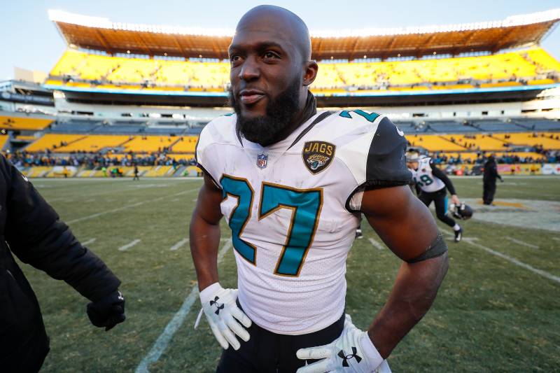 PITTSBURGH, PA - JANUARY 14: Leonard Fournette #27 of the Jacksonville Jaguars reacts after defeating the Pittsburgh Steelers in the AFC Divisional Playoff game at Heinz Field on January 14, 2018 in Pittsburgh, Pennsylvania. (Photo by Kevin C. Cox/Getty Images)