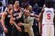 LOS ANGELES, CA - JANUARY 15: Trevor Ariza #1 of the Houston Rockets is restrained by an assistant coach before his ejection from the game during a 113-102 LA Clippers win at Staples Center on January 15, 2018 in Los Angeles, California. (Photo by Harry How/Getty Images)