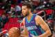 DETROIT, MI - JANUARY 15: Michael Carter-Williams #10 of the Charlotte Hornets moves the ball up court against the Detroit Pistons during the an NBA game at Little Caesars Arena on January 15, 2018 in Detroit, Michigan. NOTE TO USER: User expressly acknowledges and agrees that, by downloading and or using this photograph, User is consenting to the terms and conditions of the Getty Images License Agreement. The Hornets defeated the Pistons 118 -107. (Photo by Dave Reginek/Getty Images)