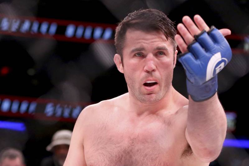 Chael Sonnen taunts Wanderlei Silva before he enters the ring for a mixed martial arts bout at Bellator 180 on Saturday, June 24, 2017, in New York. Sonnen won via unanimous decision. (AP Photo/Gregory Payan)