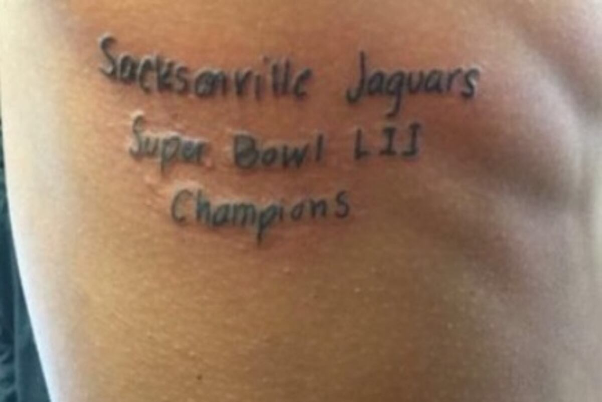 Jaguars Fan Gets 'Super Bowl LII Champions' Tattoo Before 