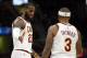 CLEVELAND, OH - JANUARY 18: LeBron James #23 of the Cleveland Cavaliers and Isaiah Thomas #3 of the Cleveland Cavaliers react to a foul against the Orlando Magic at Quicken Loans Arena on January 18, 2018 in Cleveland, Ohio. NOTE TO USER: User expressly acknowledges and agrees that, by downloading and or using this photograph, User is consenting to the terms and conditions of the Getty Images License Agreement. (Photo by Justin K. Aller/Getty Images)