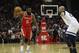 HOUSTON, TX - JANUARY 18: James Harden #13 of the Houston Rockets controls the ball defended by Taj Gibson #67 of the Minnesota Timberwolves in the first half at Toyota Center on January 18, 2018 in Houston, Texas. NOTE TO USER: User expressly acknowledges and agrees that, by downloading and or using this Photograph, user is consenting to the terms and conditions of the Getty Images License Agreement. (Photo by Tim Warner/Getty Images)