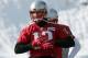 New England Patriots quarterback Tom Brady warms up during an NFL football practice, Friday, Jan. 19, 2018, in Foxborough, Mass. The Patriots host the Jacksonville Jaguars in the AFC championship on Sunday in Foxborough.(AP Photo/Bill Sikes)