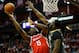 HOUSTON, TX - JANUARY 20:  Clint Capela #15 of the Houston Rockets drives to the basket on Draymond Green #23 of the Golden State Warriors in the first quarter at Toyota Center on January 20, 2018 in Houston, Texas. NOTE TO USER: User expressly acknowledges and agrees that, by downloading and or using this photograph, User is consenting to the terms and conditions of the Getty Images License Agreement.  (Photo by Bob Levey/Getty Images)