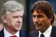 FILE PHOTO (EDITORS NOTE: GRADIENT ADDED - COMPOSITE OF TWO IMAGES - Image numbers (L) 889346808 and 861285074) In this composite image a comparision has been made between Arsene Wenger, Manager of Arsenal (L) and Antonio Conte, Manager of Chelsea. Arsenal and Chelsea meet in a Premier League match on January 3, 2017 at the Emirates Stadium in London,England. ***LEFT IMAGE*** SOUTHAMPTON, ENGLAND - DECEMBER 10: Arsene Wenger, Manager of Arsenal looks on during the Premier League match between Southampton and Arsenal at St Mary's Stadium on December 10, 2017 in Southampton, England. (Photo by Catherine Ivill/Getty Images) ***RIGHT IMAGE*** LONDON, ENGLAND - OCTOBER 14: Antonio Conte, Manager of Chelsea looks dejected after the Premier League match between Crystal Palace and Chelsea at Selhurst Park on October 14, 2017 in London, England. (Photo by Clive Rose/Getty Images)