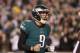 PHILADELPHIA, PA - JANUARY 21: Nick Foles #9 of the Philadelphia Eagles celebrates a second quarter touchdown by teammate LeGarrette Blount (not pictured) against the Minnesota Vikings in the NFC Championship game at Lincoln Financial Field on January 21, 2018 in Philadelphia, Pennsylvania. (Photo by Abbie Parr/Getty Images)