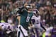 PHILADELPHIA, PA - JANUARY 21: Nick Foles #9 of the Philadelphia Eagles celebrates a first quarter touchdown against the Minnesota Vikings in the NFC Championship game at Lincoln Financial Field on January 21, 2018 in Philadelphia, Pennsylvania. (Photo by Abbie Parr/Getty Images)