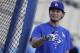Los Angeles Dodgers starting pitcher Yu Darvish, of Japan, watches during batting practice for baseball's World Series against the Houston Astros Monday, Oct. 23, 2017, in Los Angeles. (AP Photo/David J. Phillip)