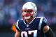 FOXBOROUGH, MA - JANUARY 21: Rob Gronkowski #87 of the New England Patriots wamrs up before the AFC Championship Game against the Jacksonville Jaguars at Gillette Stadium on January 21, 2018 in Foxborough, Massachusetts. (Photo by Adam Glanzman/Getty Images)