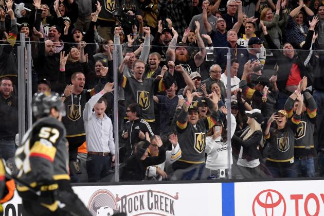 LAS VEGAS, NV - OCTOBER 17:  The crowd reacts after David Perron #57 of the Vegas Golden Knights scored a game-winning goal in overtime against the Buffalo Sabres at T-Mobile Arena on October 17, 2017 in Las Vegas, Nevada. The Golden Knights won 5-4 in overtime.  (Photo by Ethan Miller/Getty Images)