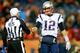 DENVER, CO - NOVEMBER 12: Quarterback Tom Brady #12 of the New England Patriots shakes hands with referee Walt Coleman #65 as he warms up before a game against the Denver Broncos at Sports Authority Field at Mile High on November 12, 2017 in Denver, Colorado. (Photo by Justin Edmonds/Getty Images)