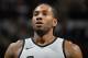 SAN ANTONIO, TX - JANUARY 13: Kawhi Leonard #2 of the San Antonio Spurs looks on during the game against the Denver Nuggets on January 13, 2018 at the AT&T Center in San Antonio, Texas. NOTE TO USER: User expressly acknowledges and agrees that, by downloading and or using this photograph, user is consenting to the terms and conditions of the Getty Images License Agreement. Mandatory Copyright Notice: Copyright 2018 NBAE (Photos by Mark Sobhani/NBAE via Getty Images)