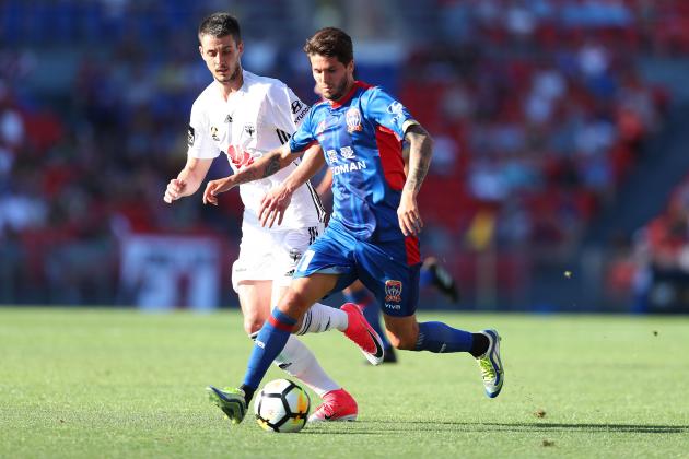 NEWCASTLE, AUSTRALIA - JANUARY 20:  Patricio Rodriguez of the Jets controls the ball during the round 17 A-League match between the Newcastle Jets and Wellington Phoenix at McDonald Jones Stadium on January 20, 2018 in Newcastle, Australia.  (Photo by Tony Feder/Getty Images)