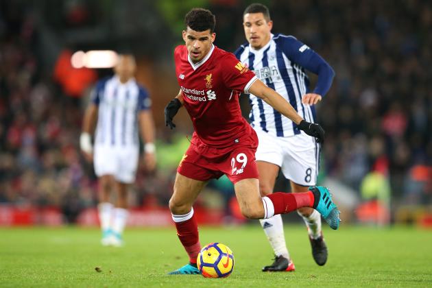 LIVERPOOL, ENGLAND - DECEMBER 13:  Dominic Solanke of Liverpool runs with the ball during the Premier League match between Liverpool and West Bromwich Albion at Anfield on December 13, 2017 in Liverpool, England.  (Photo by Alex Livesey - Danehouse/Getty Images)