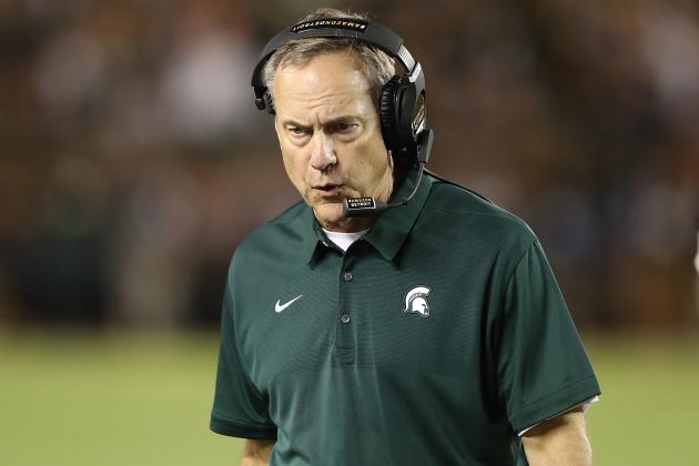 ANN ARBOR, MI - OCTOBER 07: Michigan State Spartans head coach Mark Dantonio watches the action during the fourth quarter of the game against the Michigan Wolverines  at Michigan Stadium on October 7, 2017 in Ann Arbor, Michigan. Michigan State defeated Michigan 14-10.  (Photo by Leon Halip/Getty Images) *** Local *** Mark Dantonio
