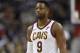 Cleveland Cavaliers guard Dwyane Wade (9) looks on during the first half of an NBA basketball game against the Washington Wizards, Friday, Nov. 3, 2017, in Washington. (AP Photo/Nick Wass)