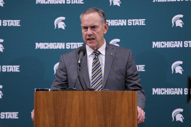 EAST LANSING, MI - JANUARY 26: Michigan State Spartans head football coach Mark Dantonio speaks to the media at a press conference before the Michigan State Spartans and Wisconsin Badgers basketball game at Breslin Center on January 26, 2018 in East Lansing, Michigan. Michigan State is facing criticism for its handling of sexual assault accusations on campus. (Photo by Rey Del Rio/Getty Images)