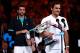 MELBOURNE, AUSTRALIA - JANUARY 28: Marin Cilic (L) of Croatia poses with the runners-up trophy and Roger Federer of Switzerland poses with the Norman Brookes Challenge Cup after winning the 2018 Australian Open Men's Singles Final against on day 14 of the 2018 Australian Open at Melbourne Park on January 28, 2018 in Melbourne, Australia. (Photo by Michael Dodge/Getty Images)