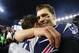 FOXBOROUGH, MA - JANUARY 21: Tom Brady #12 of the New England Patriots celebrates with Danny Amendola #80 after winning the AFC Championship Game against the Jacksonville Jaguars at Gillette Stadium on January 21, 2018 in Foxborough, Massachusetts. (Photo by Maddie Meyer/Getty Images)