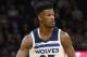 Minnesota Timberwolves' Jimmy Butler plays against the New York Knicks in the first half of an NBA basketball game Friday, Jan. 12, 2018, in Minneapolis. (AP Photo/Jim Mone)
