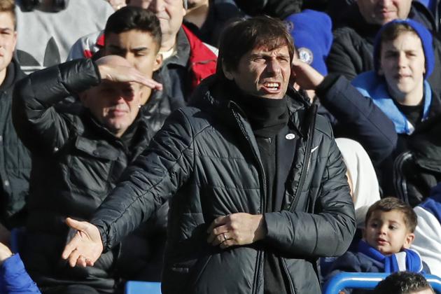 Chelsea's Italian head coach Antonio Conte gestures on the touchline during the English FA Cup fourth round football match between Chelsea and Newcastle United at Stamford Bridge in London on January 28, 2018. / AFP PHOTO / Adrian DENNIS / RESTRICTED TO EDITORIAL USE. No use with unauthorized audio, video, data, fixture lists, club/league logos or 'live' services. Online in-match use limited to 75 images, no video emulation. No use in betting, games or single club/league/player publications.  /         (Photo credit should read ADRIAN DENNIS/AFP/Getty Images)