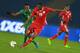 Nigeria's Abdullahi Musa (green) vies for the ball with Sudan's Mohamed Ahmed Bashir Abdellh (red) duringtheir African Nations Championship semifinal match at Marrakech Stadium on January 31, 2018, in Marrakech. / AFP PHOTO / STR (Photo credit should read STR/AFP/Getty Images)