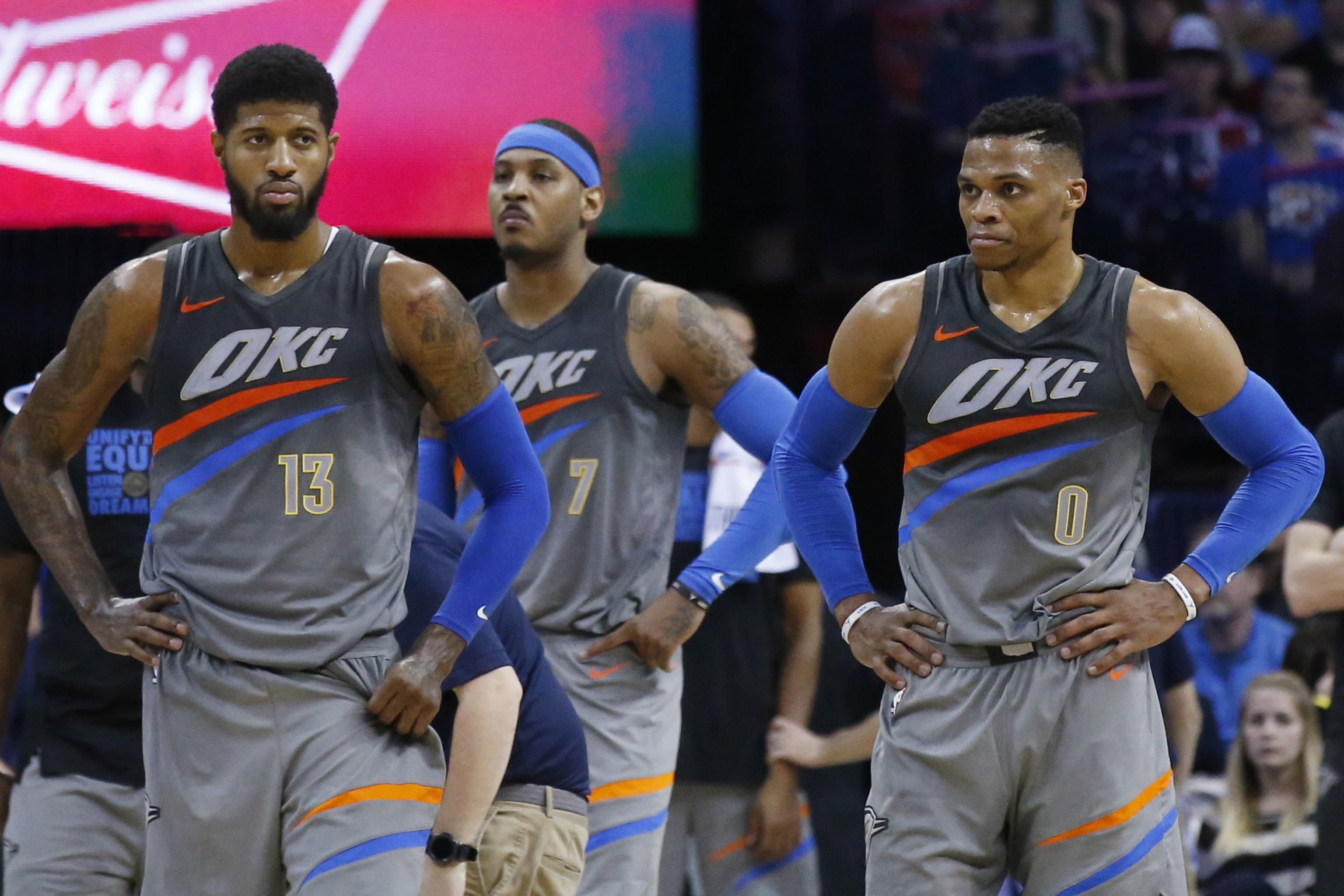 Basketball Forever on X: Welcome to the OKC Thunder Carmelo Anthony! Paul  George, Russell Westbrook, and Melo. 🔥  / X