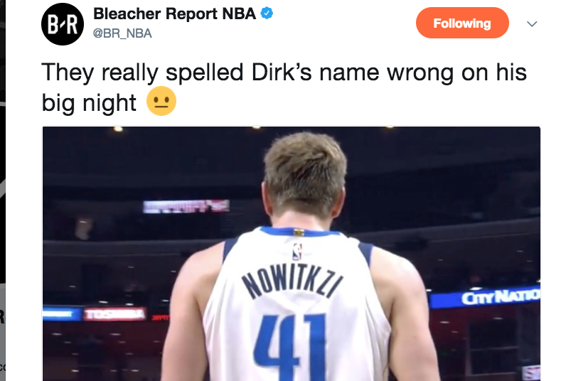 Dirk Nowitzki had hilarious reply to name misspelling on jersey