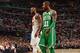 CLEVELAND, OH - OCTOBER 17: Kyrie Irving #11 of the Boston Celtics and LeBron James #23 of the Cleveland Cavaliers walk up court on October 17, 2017 at Quicken Loans Arena in Cleveland, Ohio. NOTE TO USER: User expressly acknowledges and agrees that, by downloading and/or using this Photograph, user is consenting to the terms and conditions of the Getty Images License Agreement. Mandatory Copyright Notice: Copyright 2017 NBAE (Photo by Jesse D. Garrabrant/NBAE via Getty Images)