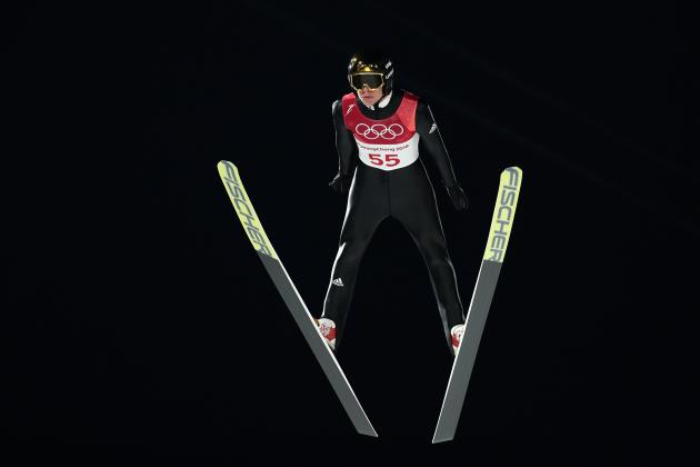 PYEONGCHANG-GUN, SOUTH KOREA - FEBRUARY 08:  Andreas Wellinger of Germany jumps during Men's Normal Hill Individual Trial Round for Qualification at Alpensia Ski Jumping Centre on February 8, 2018 in Pyeongchang-gun, South Korea.  (Photo by Lars Baron/Getty Images)