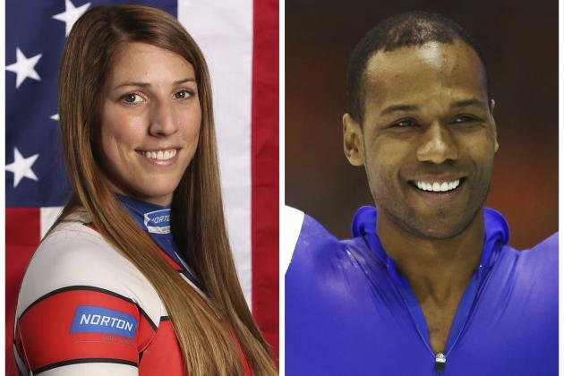 This combination of images shows United States' athletes Erin Hamlin, left, and Shani Davis. A tweet posted to the account of Davis is blasting the selection of luge athlete Hamlin as the U.S. flagbearer for the opening ceremony at the Pyeongchang Games. The tweet says the selection was made