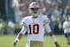 San Francisco 49ers quarterback Jimmy Garoppolo against the Los Angeles Rams during the first half of an NFL football game Sunday, Dec. 31, 2017, in Los Angeles. (AP Photo/Rick Scuteri)