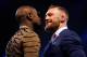 LONDON, ENGLAND - JULY 14: (R-L) Conor McGregor and Floyd Mayweather Jr. face off during the Floyd Mayweather Jr. v Conor McGregor World Press Tour event at SSE Arena on July 14, 2017 in London, England. (Photo by Jeff Bottari/Zuffa LLC/Zuffa LLC via Getty Images)