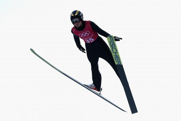 PYEONGCHANG-GUN, SOUTH KOREA - FEBRUARY 08: Maren Lundby of Noway jumps during Ski Jumping Practice at Alpensia Ski Jumping Centre on February 8, 2018 in Pyeongchang-gun, South Korea. (Photo by Quinn Rooney/Getty Images)