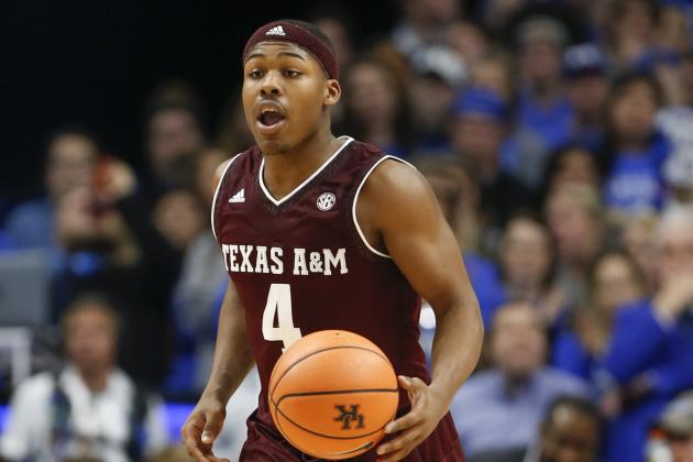 LEXINGTON, KY - JANUARY 09:  JJ Caldwell #4 of the Texas A&M Aggies dribbles with the ball against the Kentucky Wildcats at Rupp Arena on January 9, 2018 in Lexington, Kentucky.  (Photo by Michael Reaves/Getty Images)