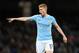 MANCHESTER, ENGLAND - JANUARY 31: Kevin De Bruyne of Manchester City points during the Premier League match between Manchester City and West Bromwich Albion at Etihad Stadium on January 31, 2018 in Manchester, England. (Photo by Laurence Griffiths/Getty Images)