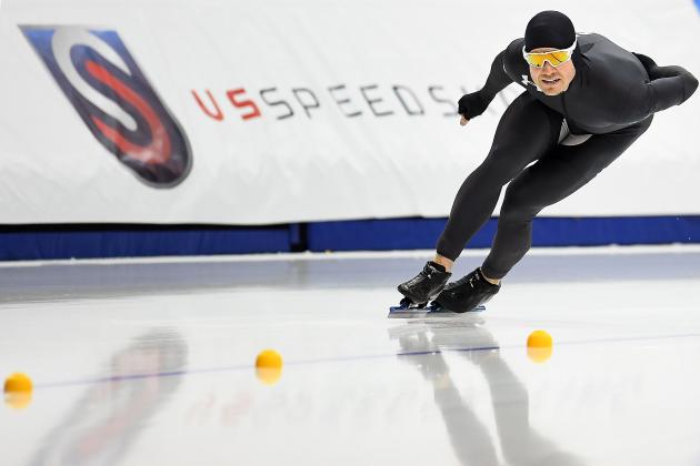 MILWAUKEE, WI - JANUARY 06:  Joey Mantia competes in the Men's 1500 meter event during the Long Track Speed Skating Olympic Trials at the Pettit National Ice Center on January 6, 2018 in Milwaukee, Wisconsin.  (Photo by Stacy Revere/Getty Images)