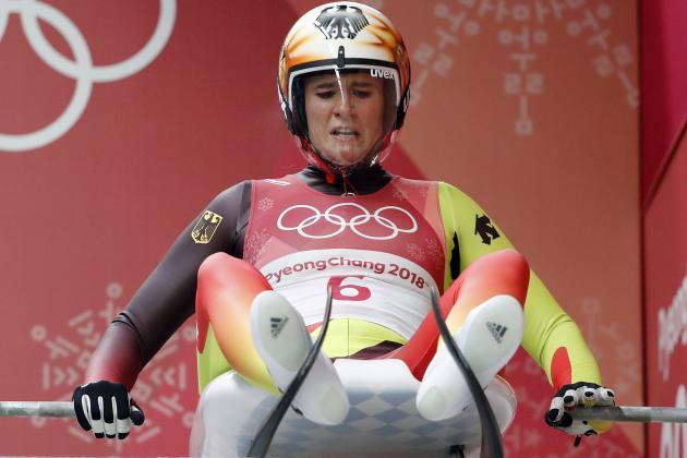 Natalie Geisenberger of Germany prepares to start her first run during the women's luge competition at the 2018 Winter Olympics in Pyeongchang, South Korea, Monday, Feb. 12, 2018. (AP Photo/Andy Wong)
