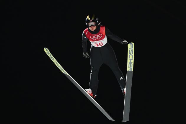 PYEONGCHANG-GUN, SOUTH KOREA - FEBRUARY 12: Maren Lundby of Norway makes a jump during the Ladies' Normal Hill Individual Ski Jumping Final on day threpe of the PyeongChang 2018 Winter Olympic Games at Alpensia Ski Jumping Centre on February 12, 2018 in Pyeongchang-gun, South Korea. (Photo by Lars Baron/Getty Images)