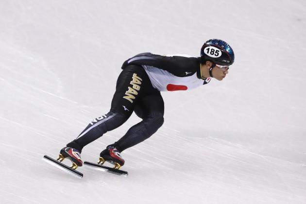 PYEONGCHANG-GUN, SOUTH KOREA - FEBRUARY 06:  Kei Saito of Japan trains during Short Track Speed Skating practice ahead of the PyeongChang 2018 Winter Olympic Games at Gangneung Ice Arena on February 6, 2018 in Pyeongchang-gun, South Korea.  (Photo by Robert Cianflone/Getty Images)