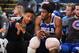 OAKLAND, CA - NOVEMBER 11: Markelle Fultz #20 and Joel Embiid #21 of the Philadelphia 76ers look on from the sideline during the game against the Golden State Warriors on November 11, 2017 at ORACLE Arena in Oakland, California. NOTE TO USER: User expressly acknowledges and agrees that, by downloading and or using this photograph, user is consenting to the terms and conditions of Getty Images License Agreement. Mandatory Copyright Notice: Copyright 2017 NBAE (Photo by Andrew D. Bernstein/NBAE via Getty Images)