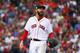 BOSTON, MA - OCTOBER 08: David Price #24 of the Boston Red Sox reacts after pitching in the seventh inning against the Houston Astros during game three of the American League Division Series at Fenway Park on October 8, 2017 in Boston, Massachusetts. (Photo by Maddie Meyer/Getty Images)
