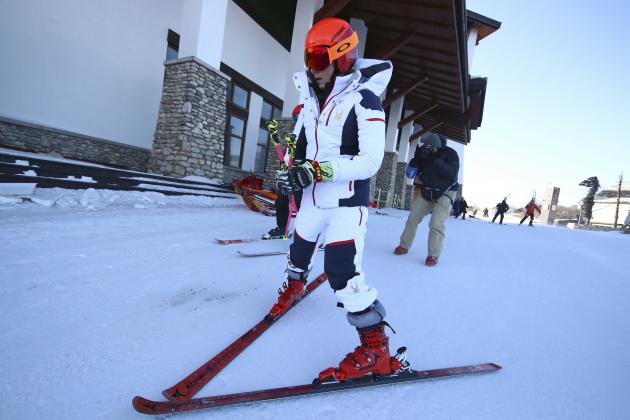 United States' Mikaela Shiffrin leaves the course after the women's giant slalom was postponed due to high winds at the 2018 Winter Olympics at the Yongpyong Alpine Center, Pyeongchang, South Korea, Monday, Feb. 12, 2018. (AP Photo/Alessandro Trovati)
