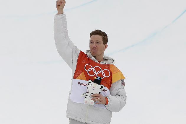 Gold medal winner Shaun White, of the United States, celebrates after the men's halfpipe finals at Phoenix Snow Park at the 2018 Winter Olympics in Pyeongchang, South Korea, Wednesday, Feb. 14, 2018. (AP Photo/Gregory Bull)