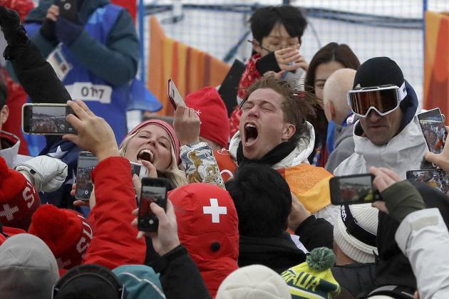 Shaun White, of the United States, celebrates after the men's halfpipe finals at Phoenix Snow Park at the 2018 Winter Olympics in Pyeongchang, South Korea, Wednesday, Feb. 14, 2018. (AP Photo/Kin Cheung)